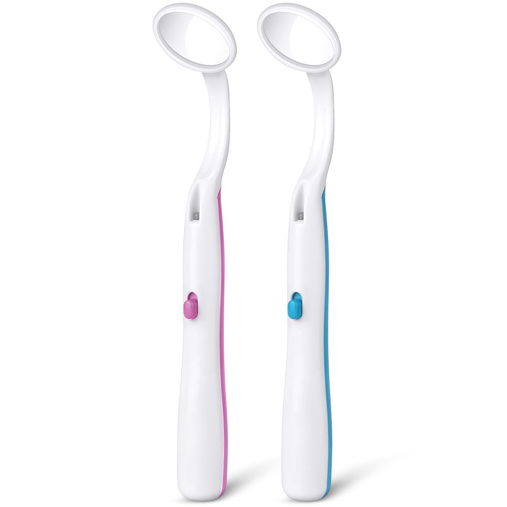 ACWOO Espejo Dental con Luz LED, 2 Piezas, Anti-Niebla, Azul y Rosa