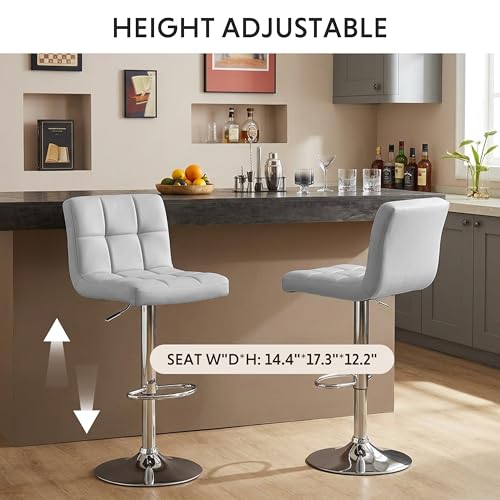 Image of HealSmart Bar Stools Set of 2, 24 inch Counter Height Stools, Modern Upholstered Kitchen Island Chairs with Sturdy Metal Base, PU Leather Saddle Seat Barstools, Grey