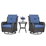 Belord Outdoor Swivel Rcoker Patio Chair - 3 Pieces Wicker Swivel Glider Chairs with Side Table, Pat