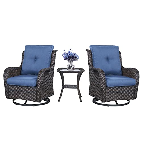 Belord Outdoor Swivel Rcoker Patio Chair - 3 Pieces Wicker Swivel Glider Chairs With Side Table, Patio Furniture Set For Porch Deck Balcony Garden #TOP6