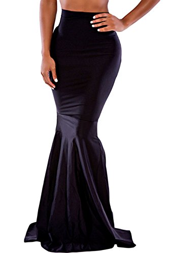 Women Black High Waist Bodycon Mermaid Floor-Length Maxi Skirt3