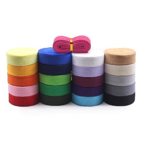 Jamsinmu Sangle en coton Fischgration Coton Twill Ribbon 21 Couleur mixte 42 Yard Mélangé pour la couture Cadeau d'attache Emballage Tricot de DIY Bricolage...