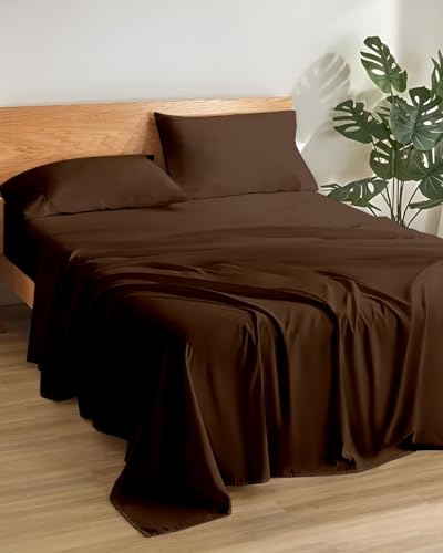 Image of Microfiber Double Size Bedsheet with 2 Pillow Covers | Ultra Soft & Breathable Flat Sheet | Wrinkle-Resistant, Premium Comfort for Everyday Use |Size (90 inch x 100 inch) Brown