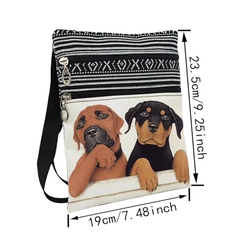 Cartoon Rottweiler Messenger Bag Small Ethnic Pattern Printed Adjustable Strap Crossbody Zipper Bag Cartoon Rottweiler Phone Bag Wallet Cute Shoulder Handbag for Women Friends -22