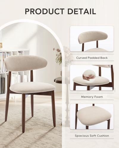 Image of Dining Room Chairs Set of 2, Upholstered Farmhouse Dining Chairs, Modern Fabric Kitchen Chairs with Solid Wood Leg,Beige