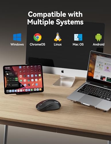 Image of TECKNET Rechargeable Bluetooth Mouse, [ USB + BT5.0 + BT3.0 ] Wireless Mouse, Ergonomic Design, Silent Click, 6-Level 4800 DPI Wireless Mice, 3-Device Switching for Laptop, Computer, MacBook（Charcoal）