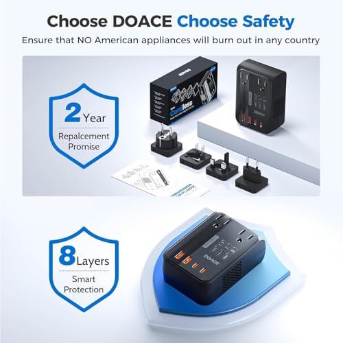 Image of DOACE 350W Voltage Converter US to Europe - 220V to 110V Converter for European Travel, Power Converter Adapter Combo with PD Chargers for Hair Straightener Shaver Toothbrush CPAP Laptop Camera Phone