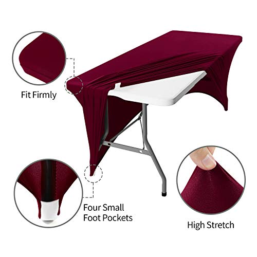 Image of Peomeise 6FT Spandex Table Cover Rectangular Stretch Spandex Tablecloth (Burgundy,6FT)