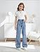 Peakpride Baggy Girls Jeans Fashion Wide Leg Cute Bow Decor Elastic Waist Kids Pants Y2k Boyfriend Street Wear Size 10