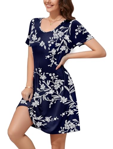Image of WEACZZY Summer Dresses for Women 2026 V-Neck Casual T Shirt Dress Loose Short Sleeve Flowy Dresses with Pockets