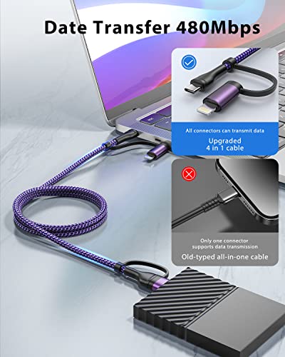Image of 4-in-1 USB C Cable, USBC Lightning Cable USB C to C Charging Cable 60W PD [Fast & Data Sync] 4 in 1 Multi Charger for iPhone 16 15 14 13 12,MacBook Pro 2024 iPad mini 6 /Pro,Samsung Galaxy