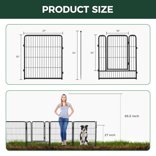 FXW Garden Fence Outdoor for The Yard – 32in(H) x 54.7ft(L) Heavy Duty Metal Animal Barrier for Dog and Rabbit, Decorative Dog Fence, 24 Panels, Black