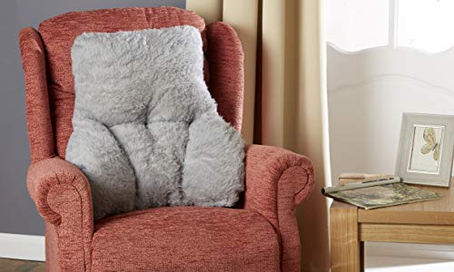 Diana Cowpe Fleece Back Support Cushion (Grey) Posture Therapy Cushion/Fleece Back Pillow - Lumbar/Orthopaedic Armchair Support & Pain Relief - T-Shaped Cushion for Reading, TV - MADE IN UK
