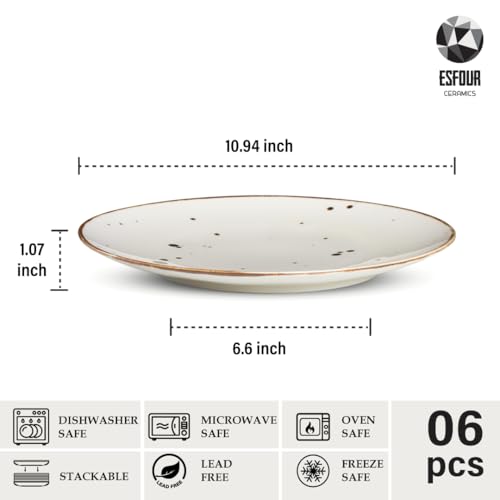 Image of Esfour Ceramics Dinner Plates 11 inch Set of 6 - Microwave, Oven, Dishwasher Safe, Scratch Resistant, Porcelain Durable Dishes for Steak, Pizza, Home & Restaurant, Party Gifts - Classic Assorted Color