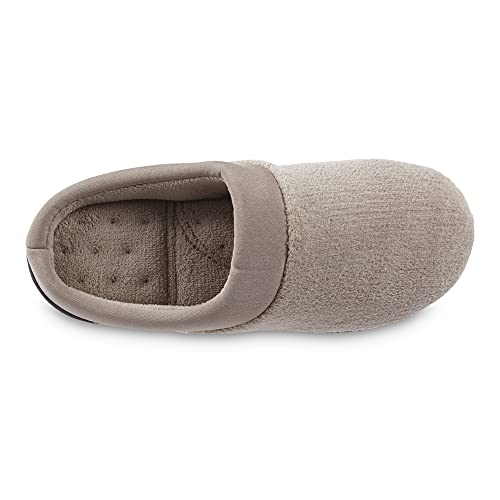 Isotoner Women's Terry And Satin Slip On Cushioned Slipper With Memory Foam For Indoor/Outdoor Comfort Flat Sandals, Stone, 7.5-8 #TOP2