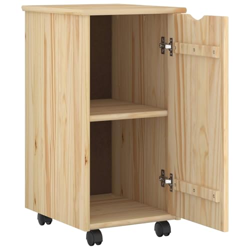 Conteneur de bureau à roulettes en pin massif marron 34cm