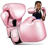 Veemoon 1 par de guantes de boxeo rosa para niños, guantes de entrenamiento de boxeo para principiantes, equipo de entrenamiento de kickboxing para niñas, esponja endomor phprotection - Guantes