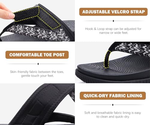 KuaiLu Womens Orthopedic Flip Flops With Arch Support Adjustable Thick Athletic Cushion Recovery Walking Sandals For Woman Ladies Fashion Comfortable Flip-Flop Slides, Water Resistant & Lightweight4