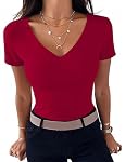 Totatuit – Totatuit Damen V Ausschnitt Shirt Kurzarm Stretch Figurbeton
