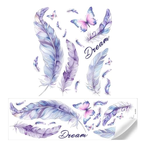 Pevlkawr Stickers Muraux Plume Autocollant Mural Papillon Violet Stickers Chambre Fille Stickers Muraux Enfants Autocollants Muraux Pour Décoration De Salon,...