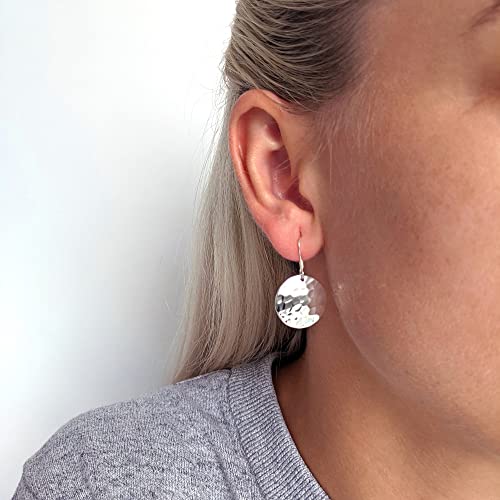 Silverly Women's 925 Sterling Silver Hammered 18 Mm Round Disc Dangle Earrings #TOP4