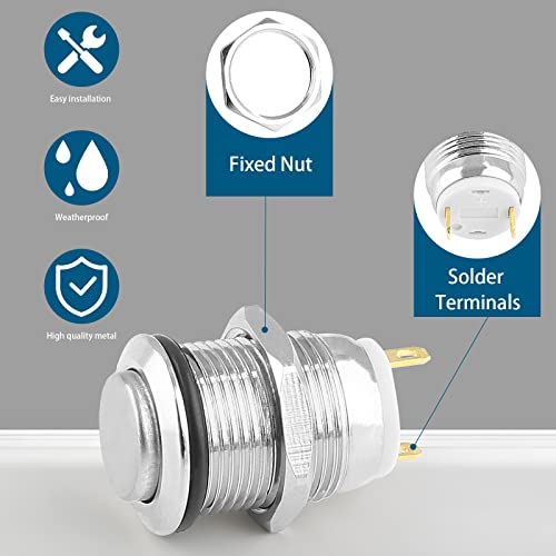 Zorfeter GNGFAN22031901 6 Pcs 12Mm Momentary Push Button Switch 2 Pin, 1No Spst High Round Waterproof Aluminum Alloy Shell Power Pushbutton Switches 12V 1A  thumb #3
