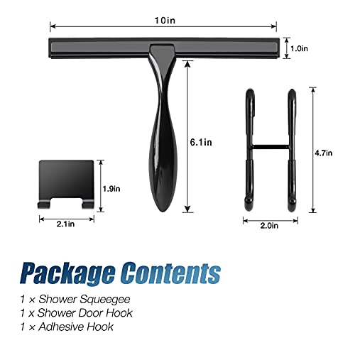 Image of Simtive 10-Inch Shower Squeegee Set, Includes Shower Door Hook and Adhesive Hook, Squeegee for Shower Doors, Mirror and Window, Black