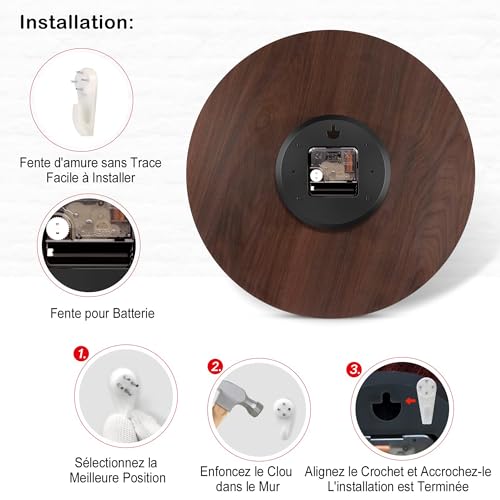TAHEAT Horloge Murale silencieuse sans tic-tac à Piles, Facile à Lire, Horloge Murale décorative pour Chambre/Cuisine/Salon/Salle de Bain, 34 cm – vue 9