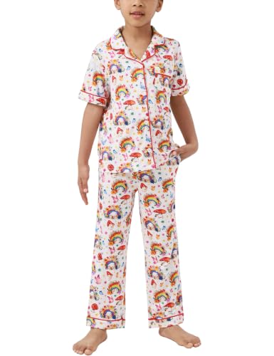Image of Bamboo Viscose Girls' Sleepwear Short Sleeve Button Down 2-Piece Girls' Pajama Sets