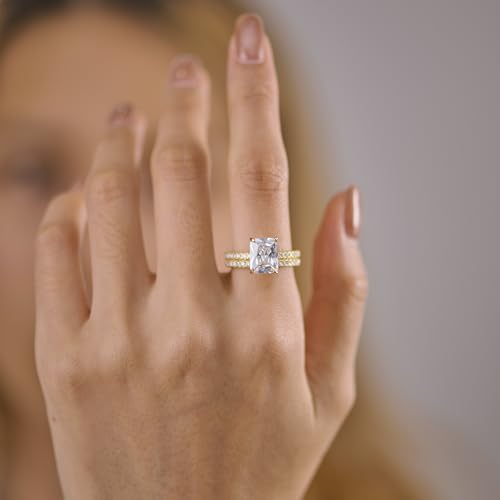 LUCA SMITH 1.5CT CZ Bridal Set for Women 14K Gold Plated Cubic Zirconia Square Round Cut Wedding Bands Engagement Promise Ring AAAAA Simulated Diamond Stackable Anniversary Eternity Rings for Her2