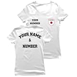 lepni.me Camiseta de Fútbol Japón para Mujer | Nombre y Número Personalizados | Diseño con Bandera de Japón (S Blanco Multicolor)