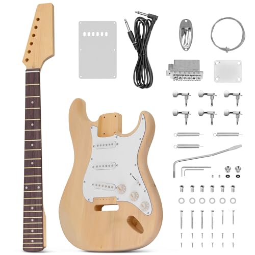 Pyle Unfinished Electric Guitar Kit - You Build The Instrument, Maple Neck With A Fretted Technical Wood Fingerboard, Basswood B