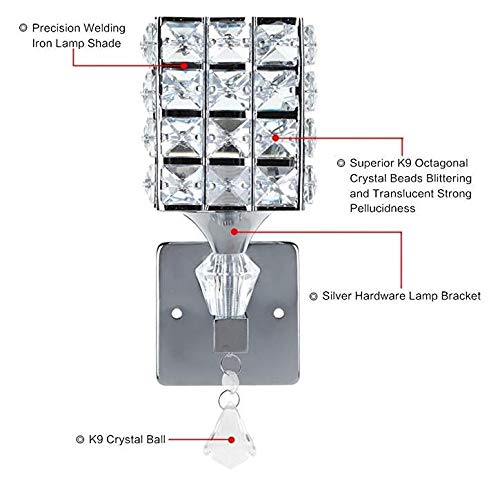 Luces de pared plata con lámpara de cristal E27 y luces LED dormitorio 5