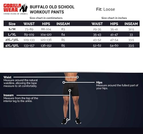 Foto von Gorilla Wear - Buffalo Old School Workout Pants - Schwarz/Rot - Bodybuilding und Fitness Bekleidung Herren Jogging Laufen bequem mit Logoaufdruck, XXL-3XL