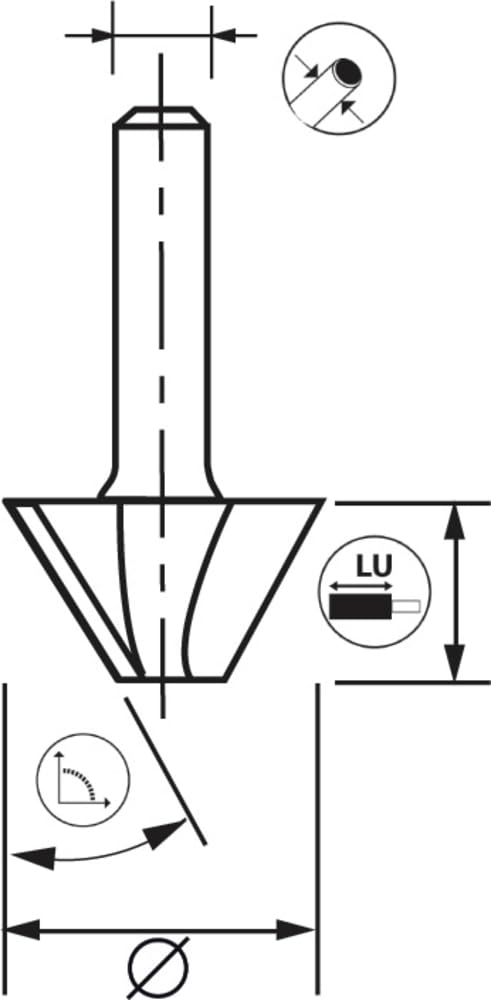 Leman 4666.715.00 Mèche affleureuse à chanfreiner 15° HM ø 24 mm LU 14 mm queue de 6 mm