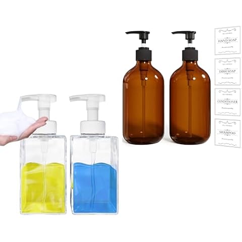 Clear Foaming Soap Dispenser Set Bundle with 2 Pcs Amber Dish Soap Dispenser Cover