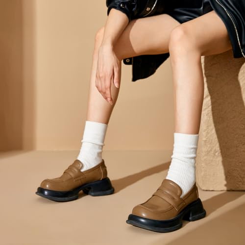 Image of BEAU TODAY Chunky Loafers Women,Patent Full Grain Leather Loafers for Women,Comfortable Slip-on Fashion Platform Shoes, Non Slip Business Casual Work Office Square Toe Dress Shoes