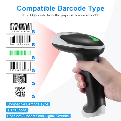 JRHC Bluetooth Barcode Scanner, Wireless Bar Code Scanners with Stand 3 in 1 Bluetooth & 2.4G Wireless & USB Wired Connection Qr Code Scanner Handheld 1D&2D&PDF417 Data Matrix Automatic Barcode Reader - Thumbnail 2