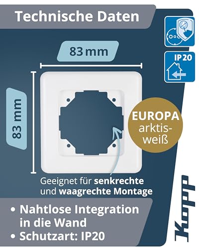 Kopp EUROPA 1-fach Abdeckrahmen in Arktis-Weiß - Rahmen für Steckdosen & Schalter - Stilvoller Steckdosenrahmen aus glänzendem Kunststoff - Hochwertiger Lichtschalter-Rahmen