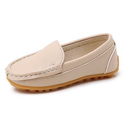 SOFMUO Boys Girls Leather Loafers Slip-On Oxford Flats Boat Dress Schooling Daily Walking Shoes(Toddler/Little Kids)