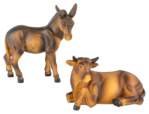 MaMeMi KRIPPENFIGUREN/KRIPPENTIERE – Set OCHSE & Esel [Handbemalt,...