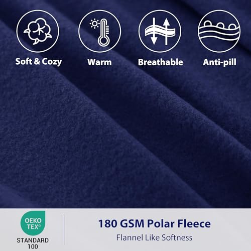 Image of Fleece Sheet Set Full, Soft Plush Bed Sheets, 4-Piece, Dark Blue | 100% polar fleece, plush on both sides for winter warmth; low-shedding, pill-resistant, 15-inch pocket, machine washable