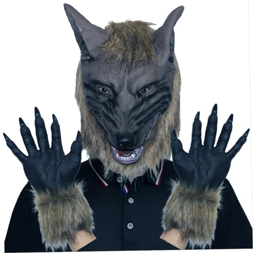 Halloween Wolf Mask Wolf Head Mask Maschera di Halloween Scarico Full Face Werewolf Mask con guanti per Halloween e cosplay Nights Horror festume