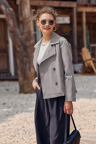 Onedreamer Women's Double Breasted Trench Coat Classic Lapel Long Sleeve Blazer Jackets Casual Outerwear With Belt4