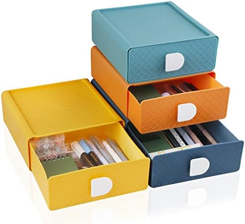 SITAKE 4er Set Stapelbare Schubladenboxen - Ordnungshalter Für Kosmetik & Schreibtisch