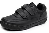 Blikcon Boys School Uniform Dress Shoe Loafer Shoes Double Hook and Loop (Color : Black, Size : 4...