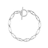 Chunky Pulsera de cadena de oro de 14 quilates, cadena gruesa de enlace de oro, pulsera de capas de oro de apilamiento, clip de papel, pulsera de cadena de cable vintage