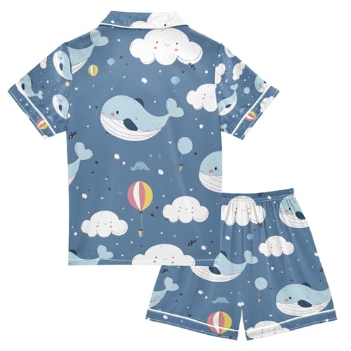 senya Cartoon Whale with Balloon Satin Summer Pajama Sets Silk Short Sleeve Button Down Sleepwear2