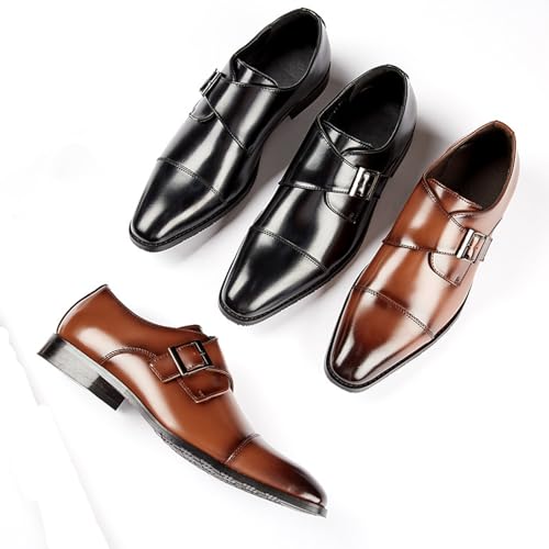 Men's Monk Strap Dress Oxford Shoes Classic Cap Toe Derby Shoes Leather Business Formal Shoes Breathable Wedding Shoes4
