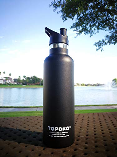 TOPOKO 25oz Hydro Double Wall Flask Stainless Steel Water Bottle, Bite Valve Top, Vacuum Insulated, Sweat Proof, Leak Proof Sports Thermos. Standard Mouth 25oz, BPA-Free, Keep Cold 24 Hours (Black) - Thumbnail 3